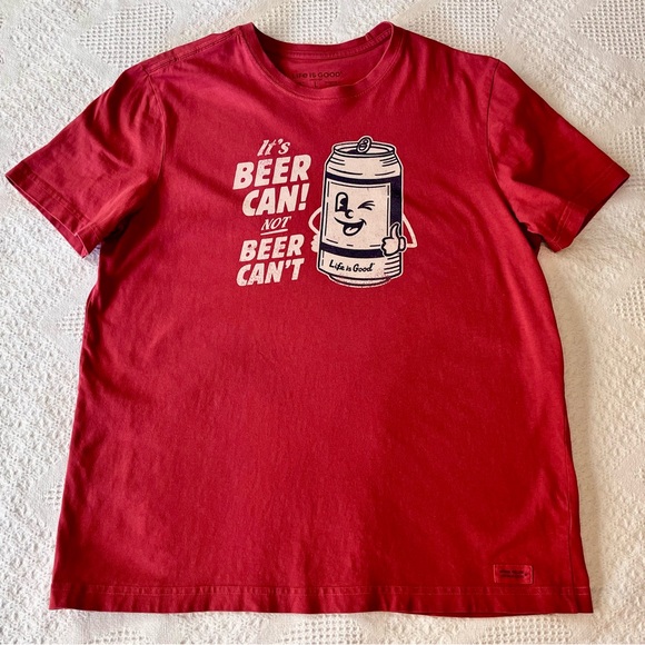 Life is Good Vintage Red Crusher Tee with winking beer can - Picture 4 of 10